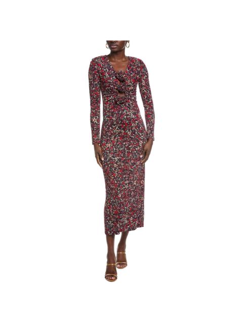 FARM RIO FARM Rio Chelsea Garden Purple Flowers Deep Neckline Long Sleeve Maxi Dress