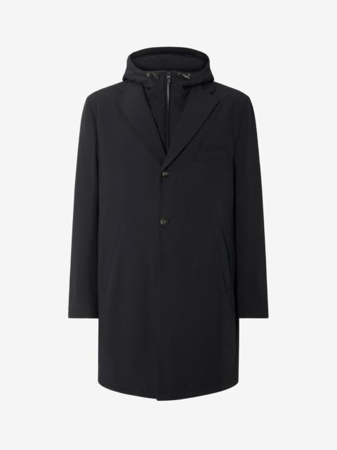 CORNELIANI Blue technical fabric coat with detachable vest