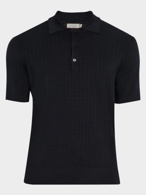 Canali Men's Grid Jacquard Polo Sweater