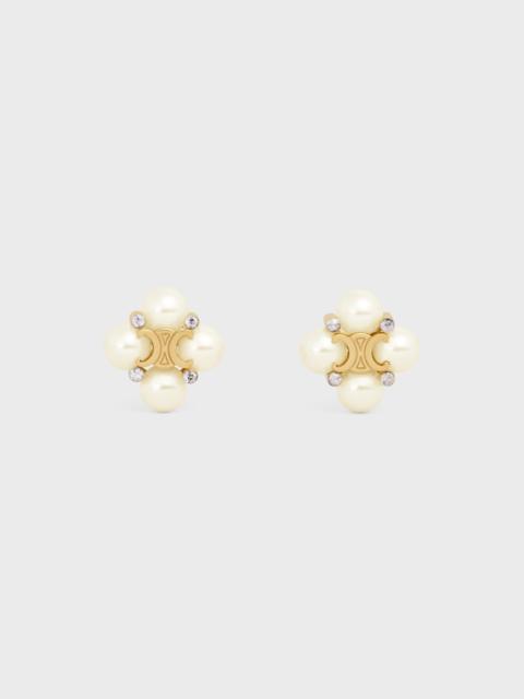 CELINE Les Perles Celine Studs in Strass, Resin Pearls and Brass with Gold Finish