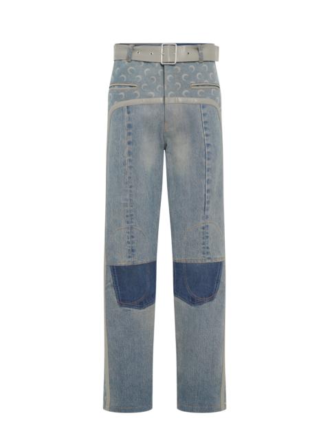 Marine Serre Regenerated Denim Belted Baggy Jeans
