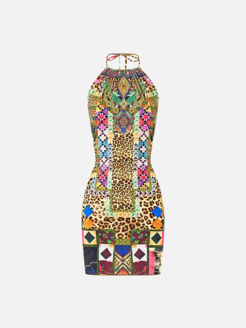 CAMILLA HALTER BEACH MINI DRESS W CUT OUT WAIST TRIM