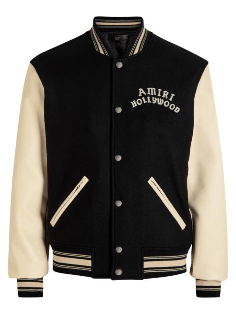 AMIRI Amiri Hollywood Logo Wool and Leather Bomber Jacket