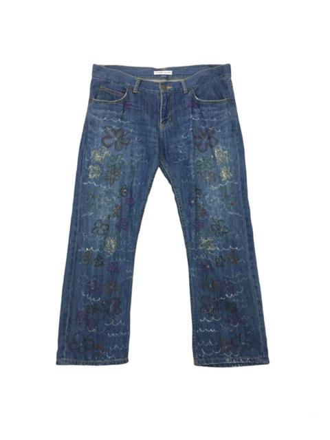Floral Design Paint Graffiti Denim American Casual