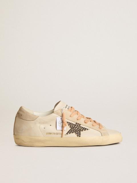 Golden Goose Super-Star LTD in leather with beige suede star with Swarovski studs