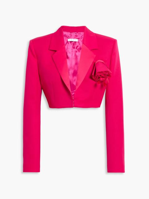 AREA Cropped floral-appliquéd wool-twill blazer