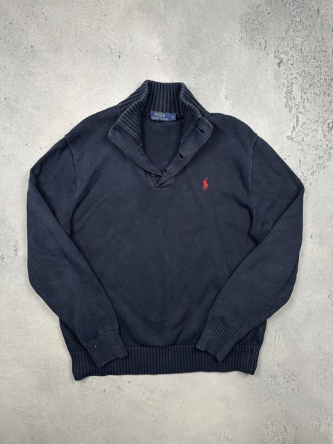 Ralph Lauren Polo Ralph Lauren Navy Cotton Shawl Collar Button Sweater
