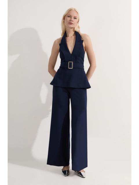 KAREN MILLEN Compact Stretch Halterneck Tailored Wide Leg Jumpsuit