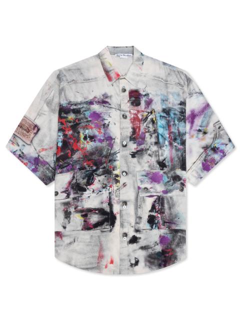 Acne Studios PAINTED TROMPE-L’OEIL PRINT BUTTON UP SHIRT - WHITE/MULTICOLOR