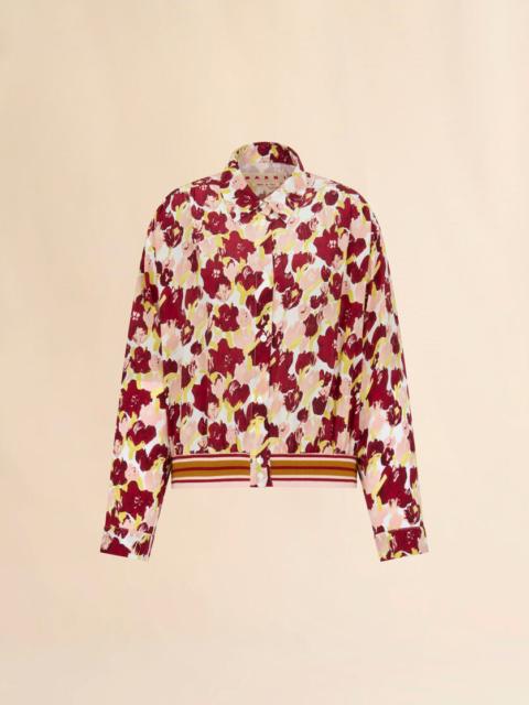 Marni PINK AND BURGUNDY SILK SHIRT WITH SECRET BOUQUET PRINT
