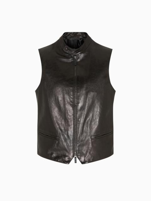 GIORGIO ARMANI ZIP-UP GILET IN PLONGE NAPPA CALFSKIN