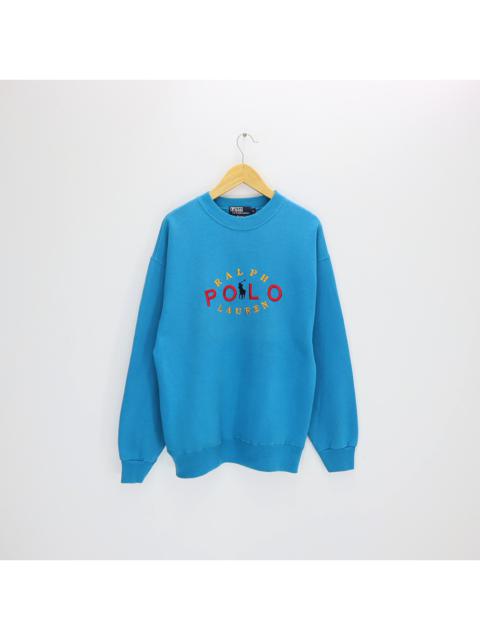 Other Designers Vintage 90s POLO By RALPH LAUREN Big Logo Embroidered Blue Pullover Jumper Sweatshirt Crewneck Made In U.S.A