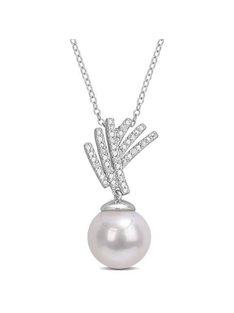 Other Designers AMOUR 11-12mm Freshwater Cultured Pearl and Diamond Accent Drop Pendant with Chain In Sterling Silve