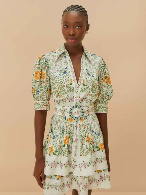 FARM RIO Off-White Folk Floral Short Sleeve Mini Dress
