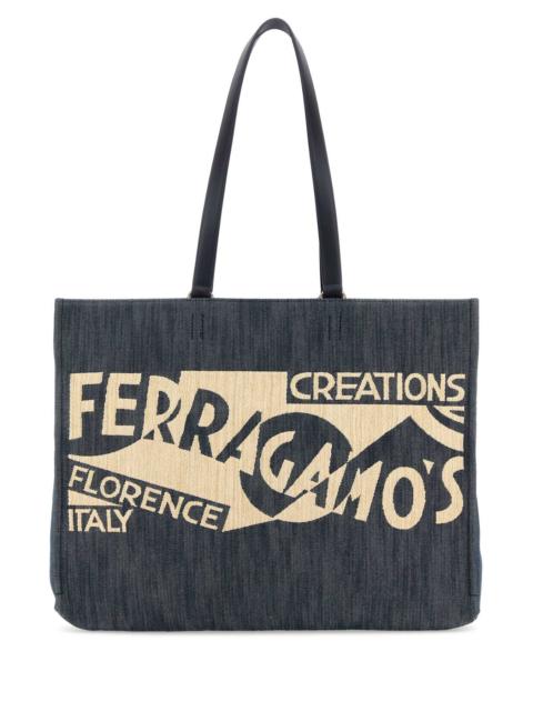 FERRAGAMO Salvatore Ferragamo Women Blue Denim Large Tt Sign Shopping Bag
