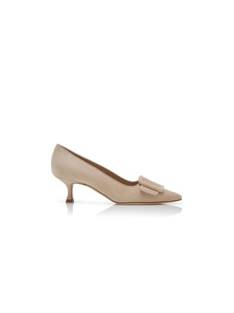 Manolo Blahnik Light Beige Suede Buckle Detail Pumps