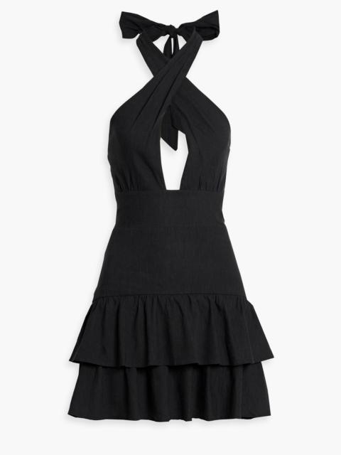 Alice + Olivia Tiered cutout linen-blend mini dress