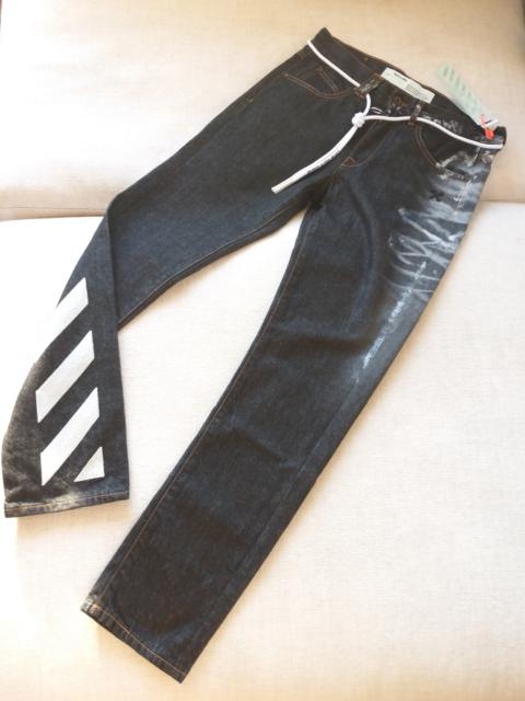 Off-White Paint Smudge & Stripe Black Straight Leg Jeans