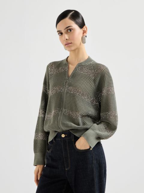 Brunello Cucinelli Cotton net cardigan with dazzling stripes