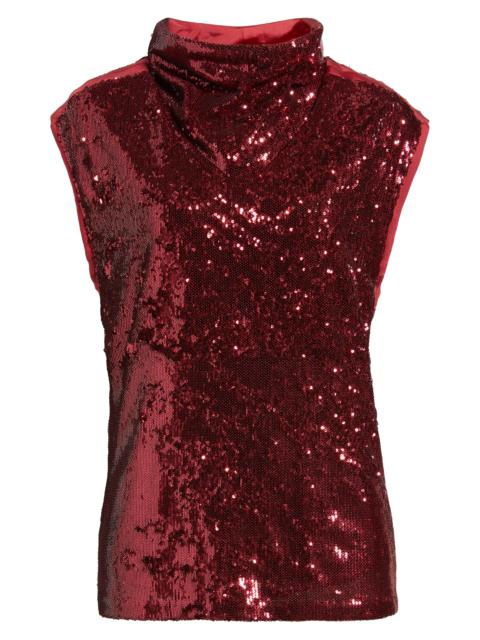 BOSS BOSS Sequin Mock Neck Top in Deep Ruby at Nordstrom