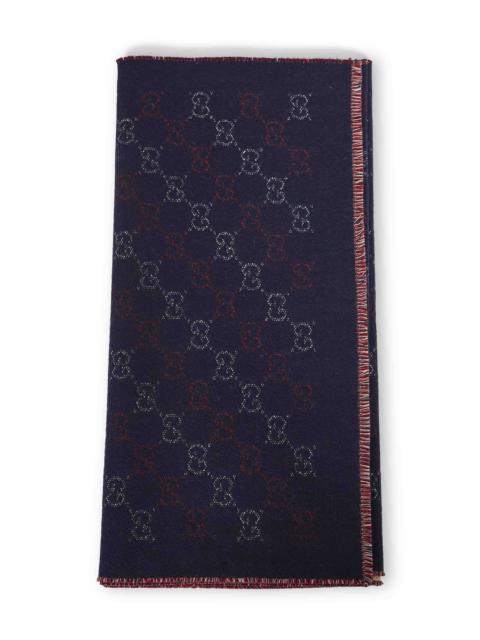 GUCCI Gucci Men Navy Blue Gg Jacquard Wool Scarf