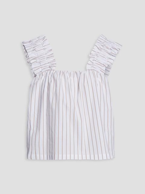 FRAME Cropped ruffle-trimmed striped organic cotton-poplin top