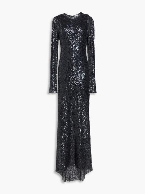 Brunello Cucinelli Sequin-embellished crocheted linen-blend gown
