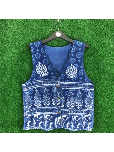 Other Designers Vintage - Vintage Vest Indigo Blue African Mud Cloth Art