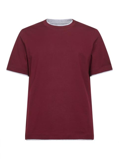Brunello Cucinelli Burgundy cotton Faux Layering T-shirt