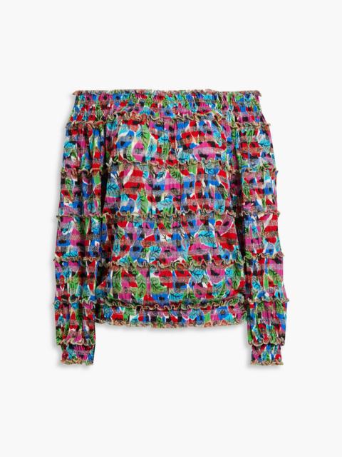 Missoni Off-the-shoulder metallic ribbed crochet-knit top