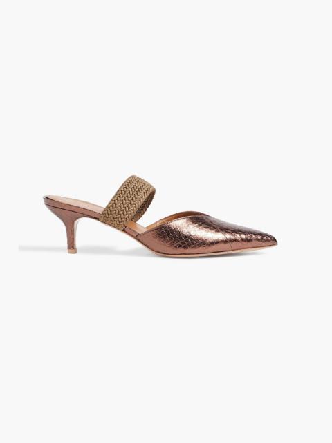 MALONE SOULIERS Maisie 45 cord-trimmed metallic snake-effect leather mules
