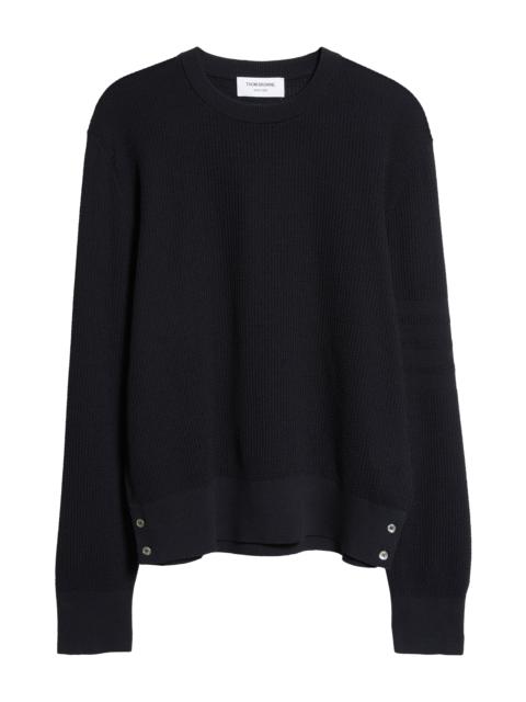 Thom Browne Thom Browne Relaxed Fit Open Stitch Virgin Wool Sweater in Navy at Nordstrom