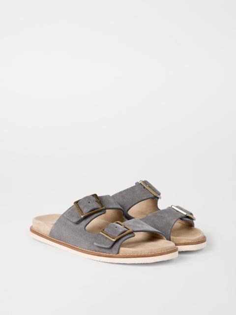 Brunello Cucinelli Suede slides with buckles