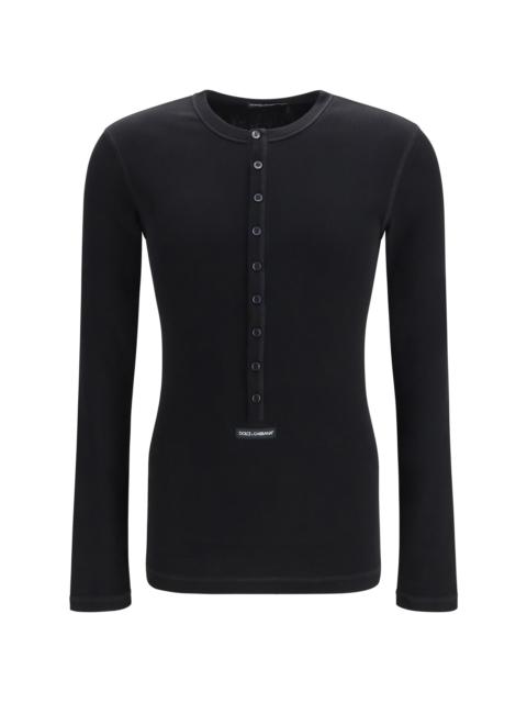 Dolce & Gabbana Dolce & Gabbana Ribbed Cotton Henley T-shirt Black