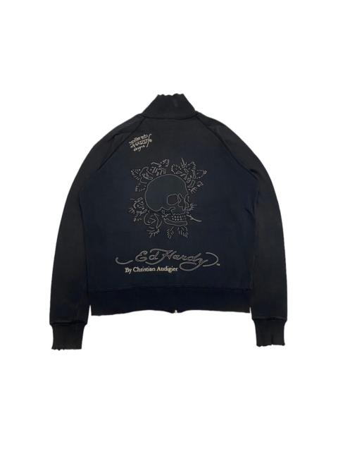 Other Designers ED HARDY CHRISTIAN AUDIGIER SKULLS EMBROIDERY SWEATER JACKET