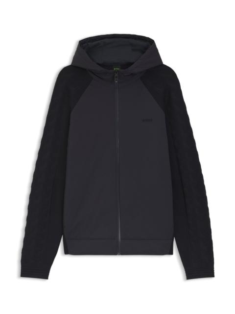 BOSS ZIP-UP HOODIE WITH TONAL TEXTURED JACQUARD