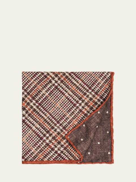 Brunello Cucinelli Men's Tartan Check Silk Pocket Square
