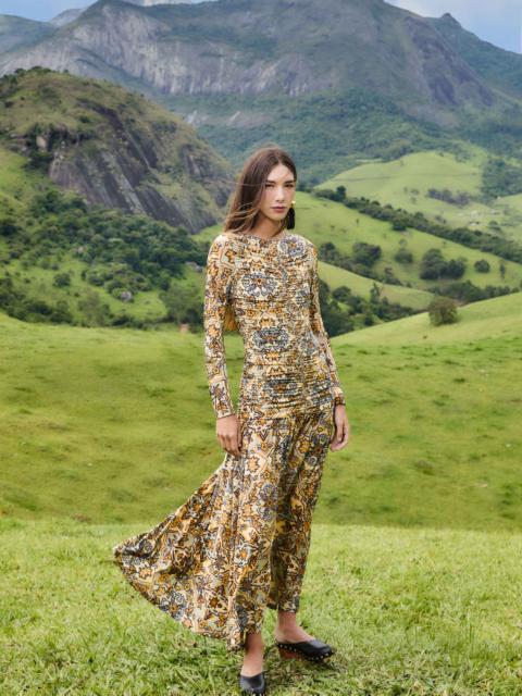 FARM RIO Blue Winter Tapestry Long Sleeve Maxi Dress