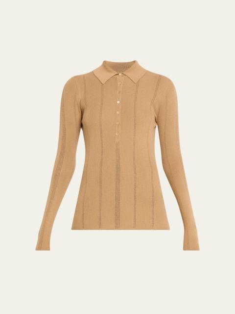 GABRIELA HEARST Sophia Rib Knit Long-Sleeve Polo Shirt
