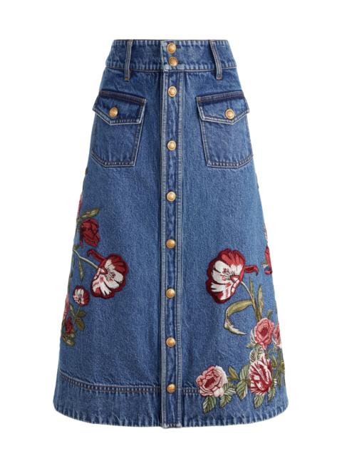 Alice + Olivia DAHLIA EMBROIDERED DENIM SKIRT