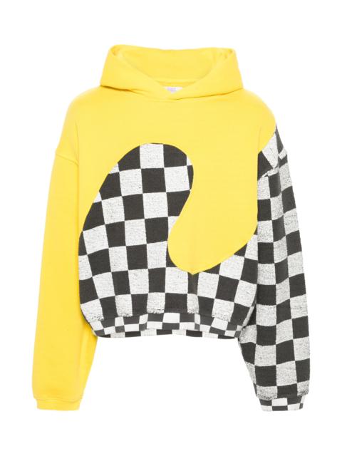 ERL CHECK-PATTERN PANELLED COTTON HOODIE