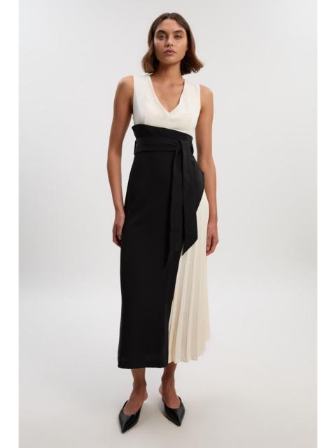 KAREN MILLEN Soft Tailored Colour Block Side Pleated Midi Dress