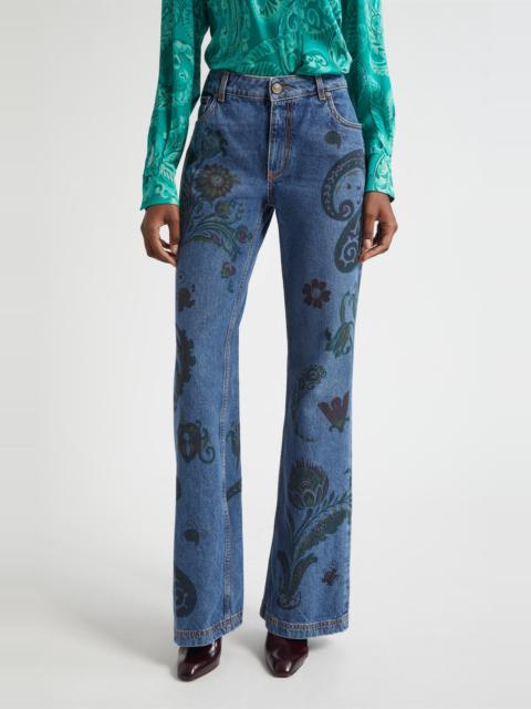 Etro Etro Paisley Print Flare Jeans in Multicolor Azure Base at Nordstrom