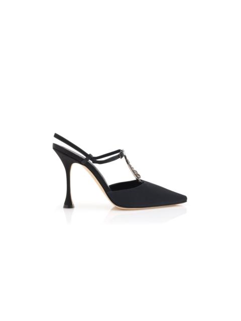 Manolo Blahnik Black Grosgrain Jewel Embellished T-Bar Pumps