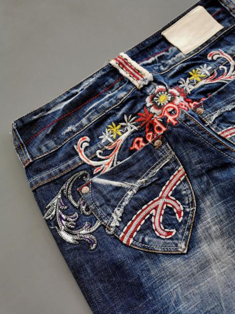 Other Designers Vintage - Y2K Red Pepper Japan Flowers Bootcut Jeans Ed Hardy Inspired