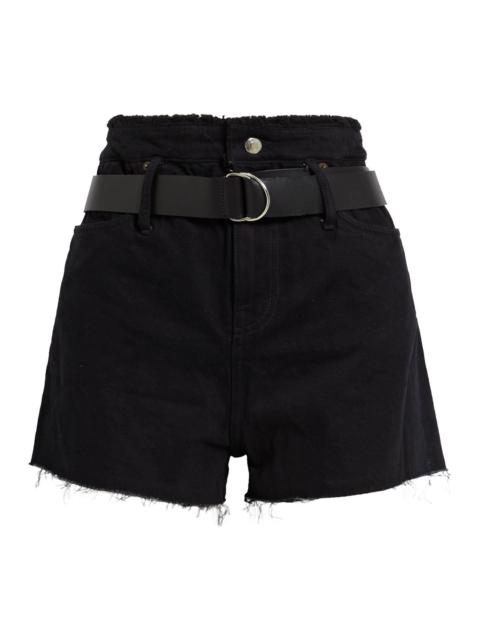 Other Designers Magnetic belted shearling-trimmed denim shorts