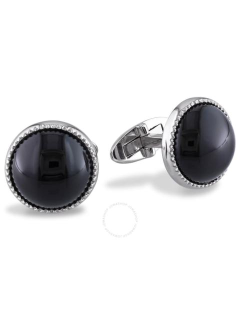 Other Designers AMOUR 17 CT TGW Black Onyx Bezel Set Cufflinks with Milgrain Finish In Sterling Silver