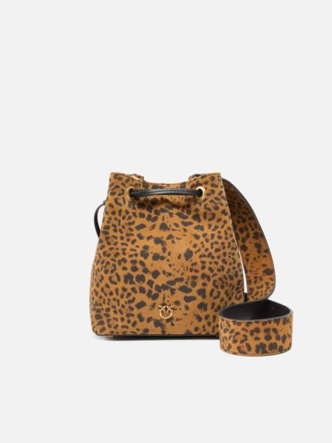PINKO SMALL CROSSBODY BUCKET BAG IN LEOPARD-PRINT SUEDE