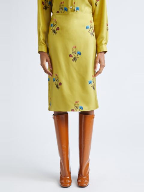 Marni Marni Tulip Print Pleated Silk Twill Midi Skirt in Citronelle at Nordstrom