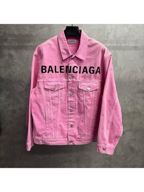 BALENCIAGA Balenciaga Pink Solid-Color Denim Jacket with Front Logo Lettering Print